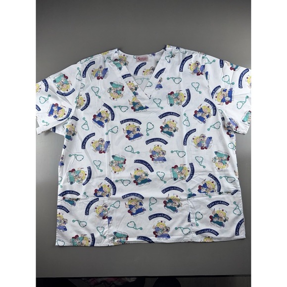 Tops - Fashion Scrubs Women's V Neck Scrub Top Plus Size 3XL Cute Nurse Stitching Bunny